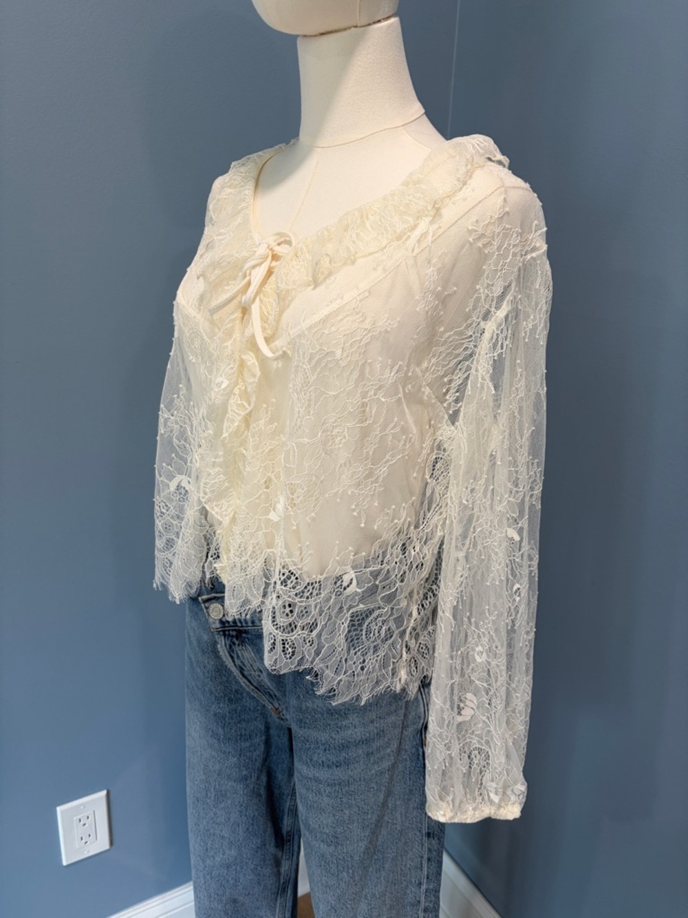 Old Navy Lace Sheer Top w Cami Set White Long Sleeve Romantic Boho Medium NWT